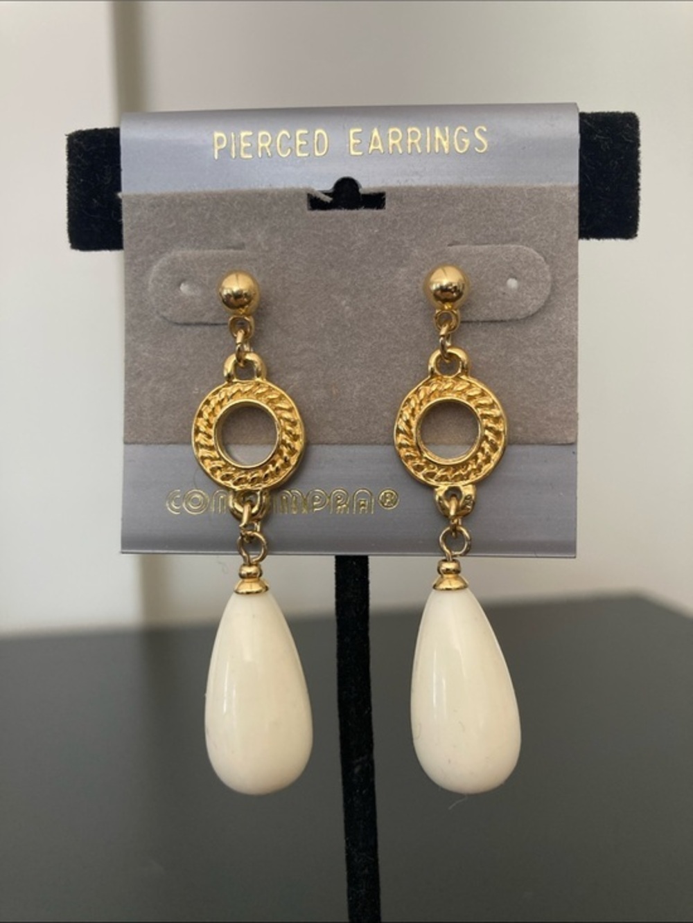 Gold and Cream Teardrop Dangle Earrings - Classic Women's Jewelry